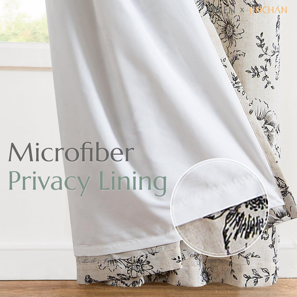 jinchan Floral Linen Light Filtering Curtains for Living Room 96 Inches Long