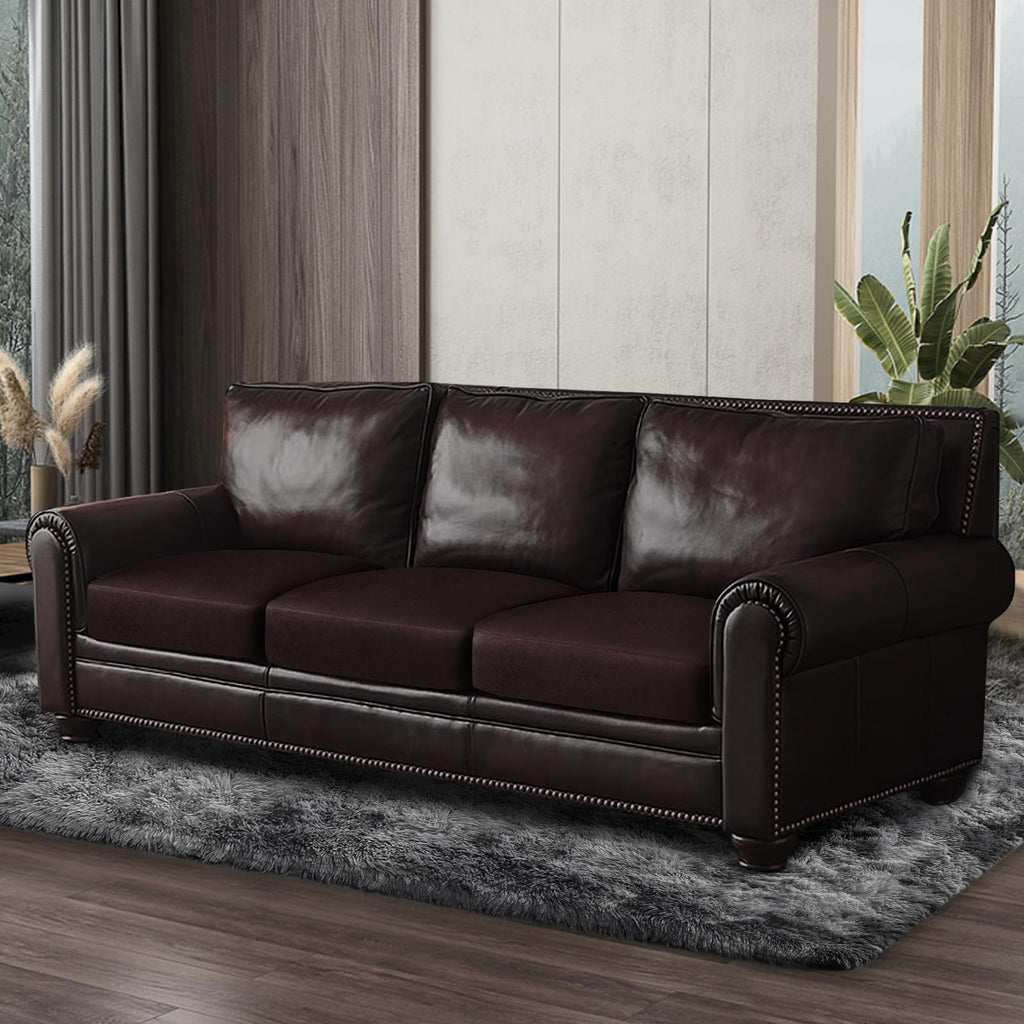 ANARACHON Leather Look Couch Cushion Covers Sofa Seat Slipcovers Sets Couches Furniture Protector for Sectional Armchair Loveseat Pets Kids Stretch Spandex Fabric (3 Cushion XL Sofa, Chocolate)