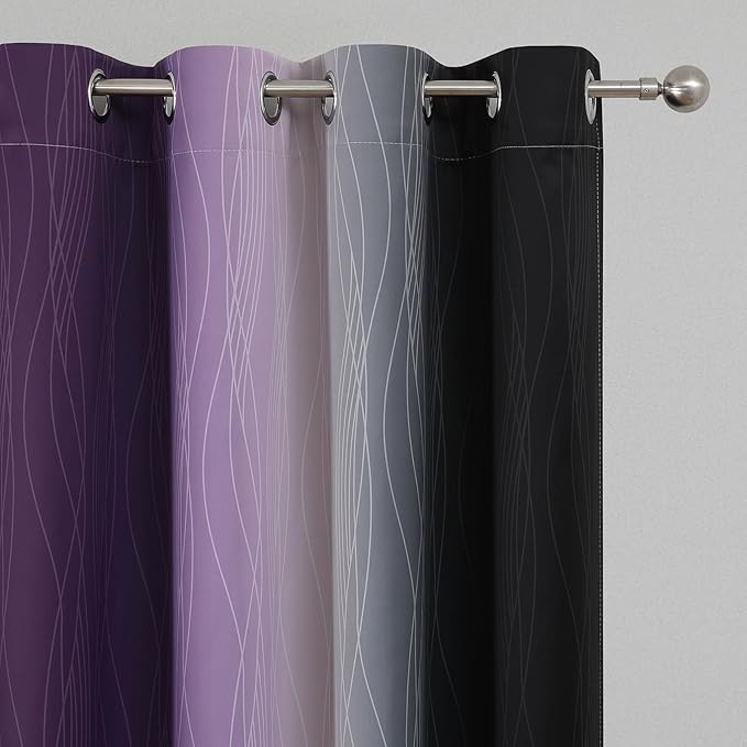 Estelar Textiler Black and Purple Ombre Blackout Curtains 54 Inch Length