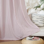NICETOWN Blush Pink Short Linen Curtains for Kitchen, Thick Flax Small Window Treatments Semi Sheer Privacy Assured with Light Through for Cafe/Bathroom, W42 x L48, 2 Panels