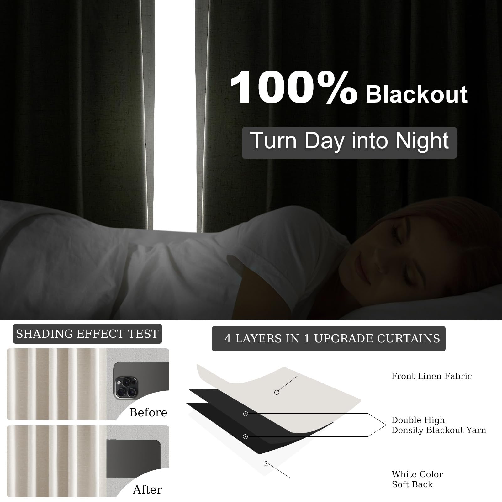 Extra Wide 70 Inch Length Blackout Curtains & Drapes 92 Inches Long 2 Panels Set for Sliding Glass Doors Modern Pleated Linen Blend Heavy Floor to Ceiling Large Window Drapes(70"Wx92"Lx 2 Birch)