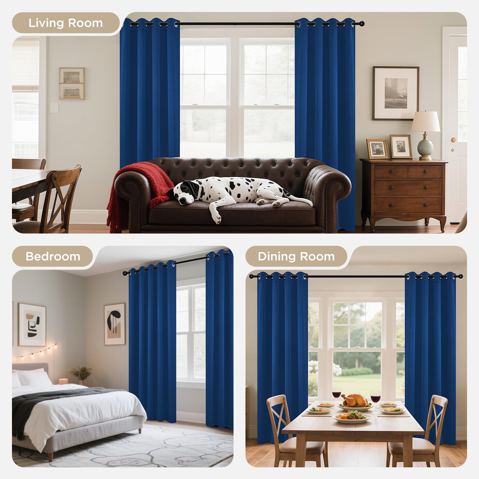 Joydeco Blackout Curtains 45 Inch Length 2 Panels Set, Thermal Insulated Long Curtains& Drapes 2 Burg, Room Darkening Grommet Drapes for Living Room Bedroom Window (W52 x L45 Inch, Royal Blue)