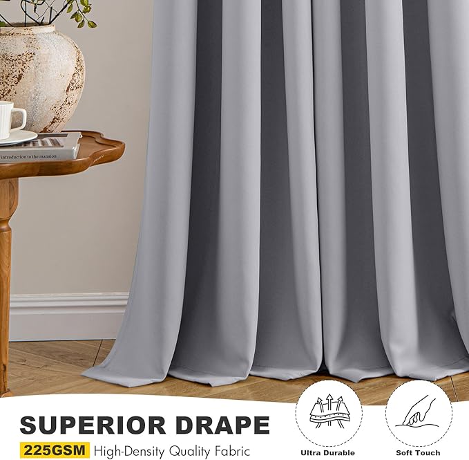 MIULEE Light Grey Blackout Curtains for Bedroom Living Room 45 Inches Long 2 Panels, Thermal Insulated Room Darkening Drapes Solid Grommet Noise Reduction Light Blocking Window Treatments 40x45 Inch