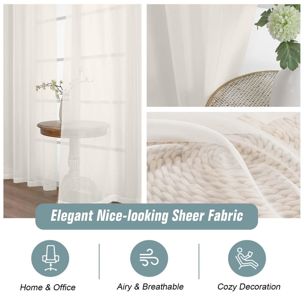Ebesto Extra Wide Ivory Sheer Curtains 90 Inches Long 2 Panels, Light Filtering Lightweight Solid Sheer Curtains for Bedroom Living Room, Window Voile Sheer Drapes, Dual Rod Pocket, 2x59Wx90L Inches