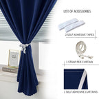 Self Adhesive Portable Blackout Curtains for Bedroom Easy to Install Window Thermal Lnsulated Kitchen Room Darkening Small Window Curtains, 47" W X 71" L, Navy Blue, 1 Panel