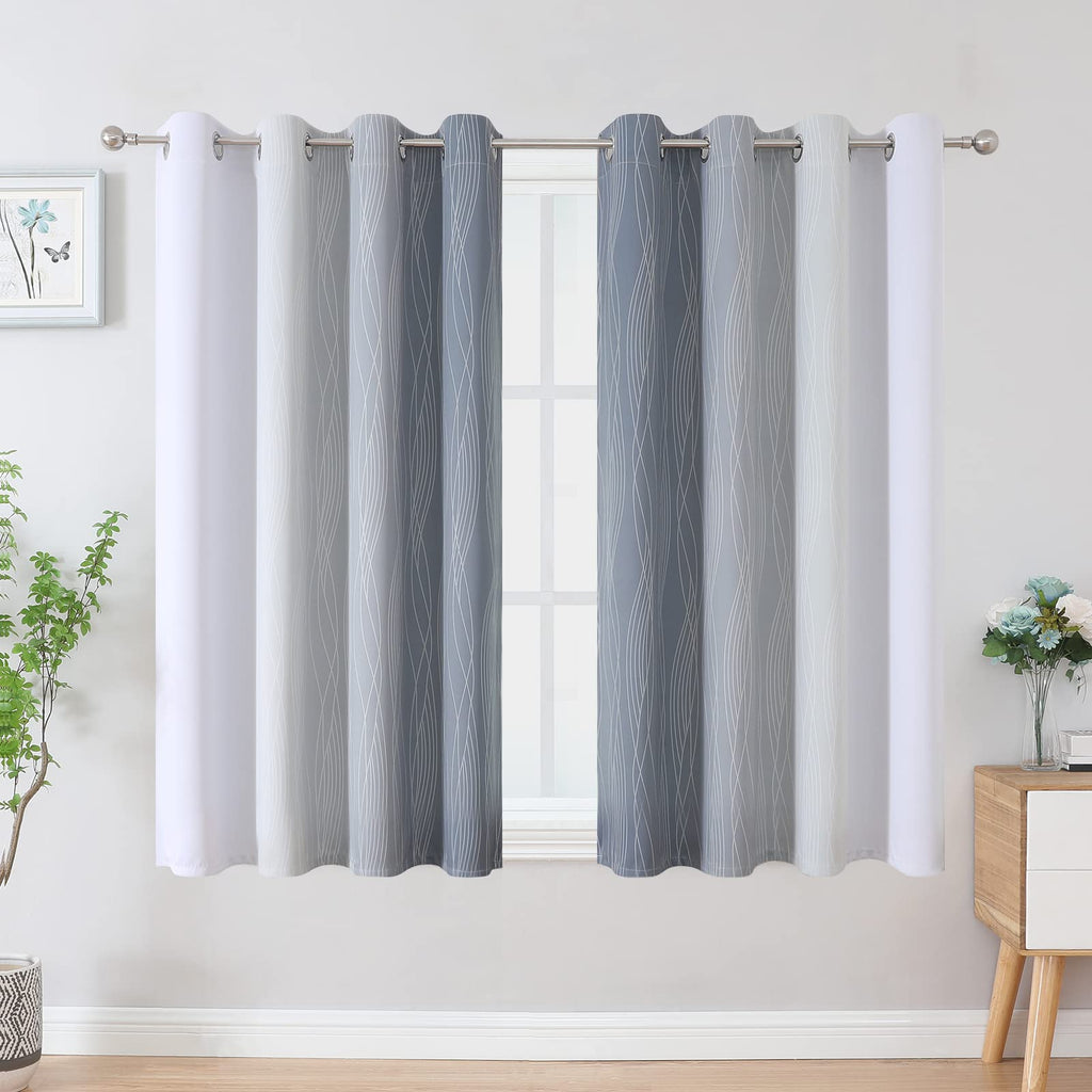 Grey and Greyish White Ombre Blackout Curtains for Bedroom 45 Inch Long