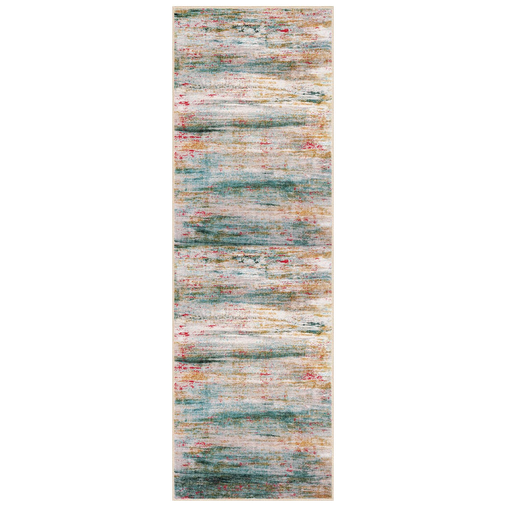 KOZYFLY Modern Abstract Kitchen Runner Rug, 2x6 Washable Rug Runner Non-Slip Soft Hallway Runner Rugs, Green Print Carpet Runner for Entryway Bathroom Laundry Room Foyer