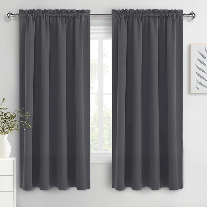 DWCN Blackout Curtains for Bedroom 52 x 63 Inch Long Dark Grey 2 Panels