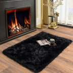 Soft Runner Rugs for Bedroom Hallways, 2x3 Black Fluffy Shag Throw Area Rug Non Slip for Bedside Dorm, Long Shaggy Furry Carpet for Nursery Living Room