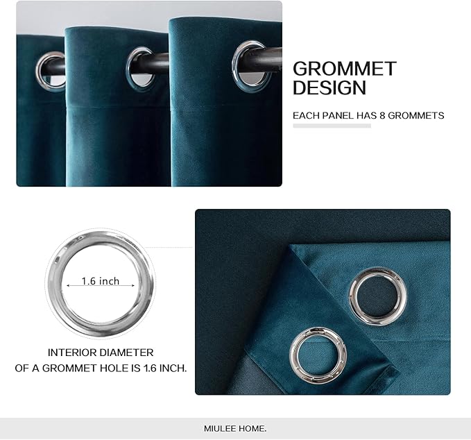 MIULEE Velvet Curtains Peacock Blue 52 x 96 Inch Length Set of 2