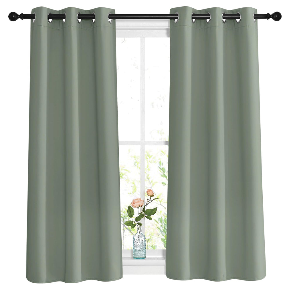 NICETOWN Short Blackout Sage Green Curtains & Drapes for Bedroom - Energy Saving Thermal Insulated Solid Grommet Room Darkening Small Window Treatments for Kitchen/Cafe (2 Panels, W37 x L48)