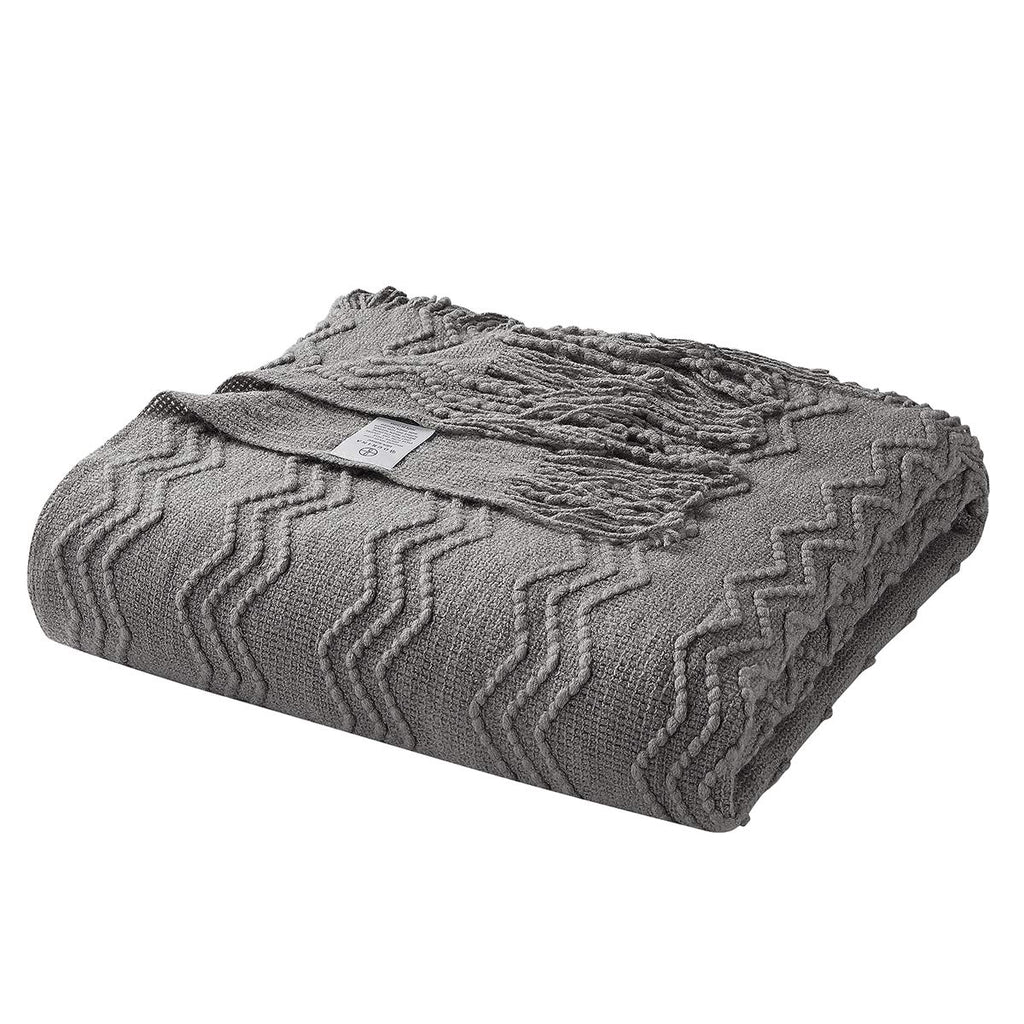 BOURINA Dark Grey Throw Blanket 50x90 Inch Boho Knit Soft Throw Bed Blanket