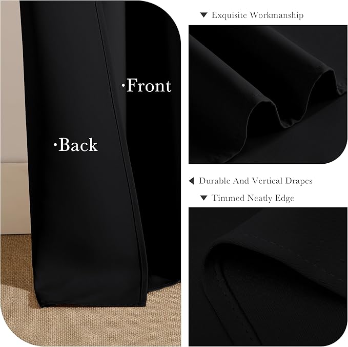 PONY DANCE Black Curtains for Windows, Bathroom Curtains Small Window Drapery Blackout Privacy Drapes for Cafe Bedroom Panels, Width 34 by Length 30, 1 Pair