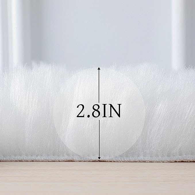 linmopm Faux Fur Rug Sheepskin Shag Fluffy Fuzzy White 4x6 ft Rugs for Bedroom Bedside Bed Floor Living Room Plush High-Density Cushion Carpet Super Sofa Cover