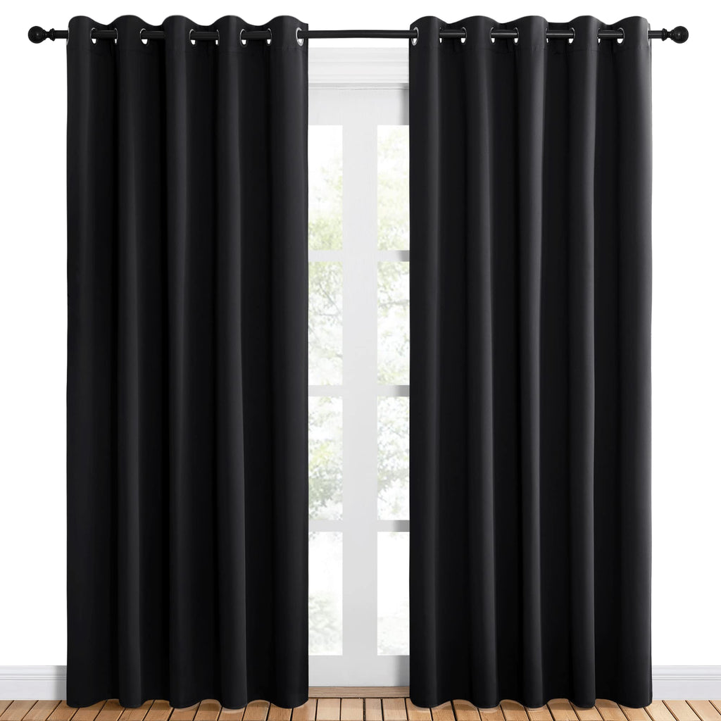 NICETOWN Blackout Draperies Window Curtain Panels, Autumn/Winter Thermal Insulated Solid Grommet Blackout Curtains/Drapes for Cafe (Set of 2, 60 inches by 84 inches, Black)
