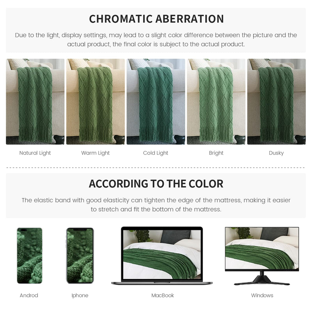 BOURINA Green Throw Blanket 50x60 Inch Boho Knitted Soft Throw Sofa Blanket