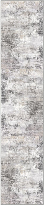 IOHOUZE Abstract Runner Rug 3x14 Ft Washable Runners for Hallways, Non Slip Kitchen Runner Printed Faux Wool Entryway Runner Indoor, Modern Abstract Floor Carpet for Hall Stair, Grey Beige