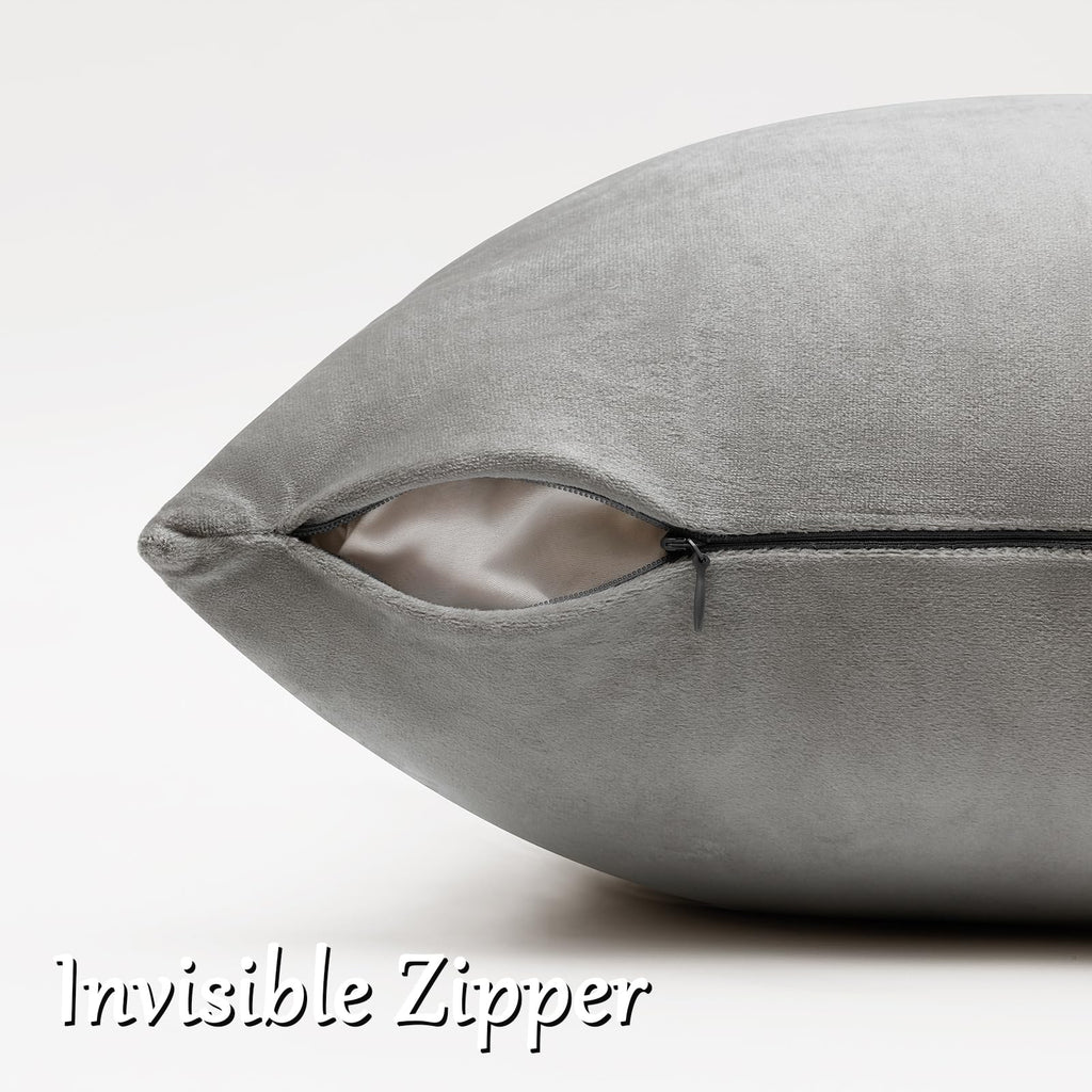 GIGIZAZA Silver Grey Velvet Throw Pillow Covers 18x18 Pack of 2