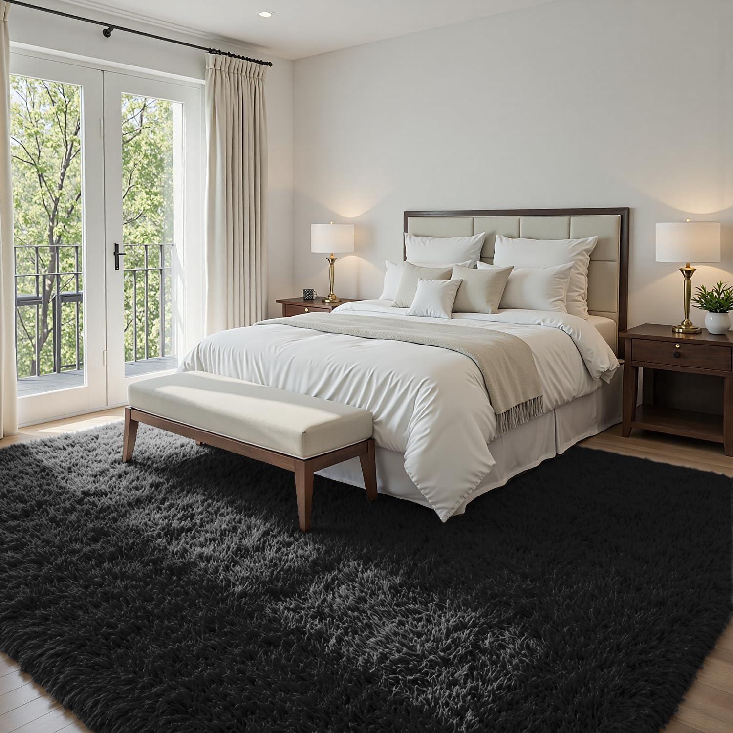 4x6 Fluffy Shag Area Rugs for Living Room Bedroom: Soft Plush Carpet Black