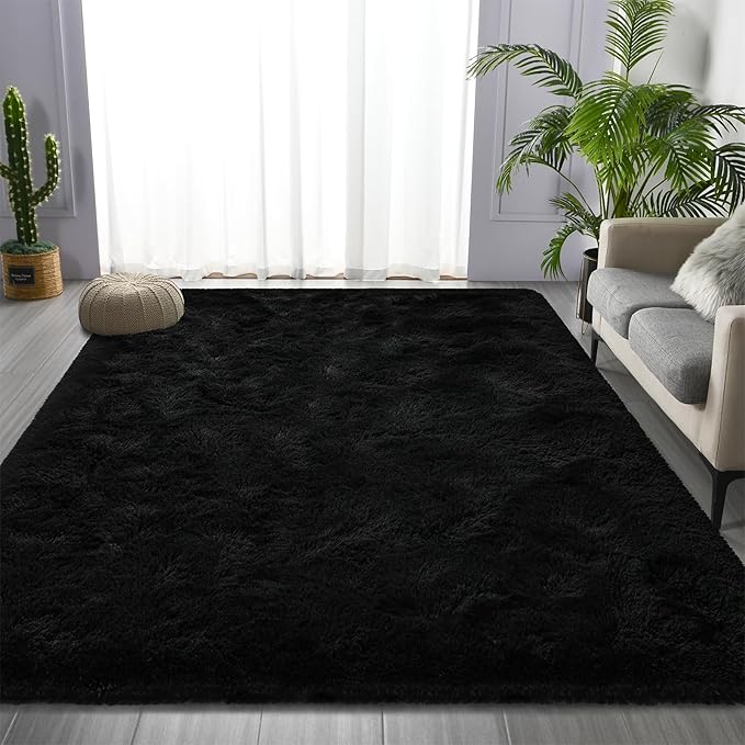 Deerhoo Large Shag Area Rugs 5 x 8, Plush Fuzzy Rugs for Living Room, Black