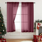 Burgundy Sheer Curtains 63 Inch Length 2 Panels, Voile Sheer Curtain for Christmas, Breathable Light Filtering Modern Window Treatments, Soft Fabric Dual Rod Pocket Panels, 2x42Wx63L Inches