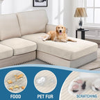 H.VERSAILTEX Velvet Stretch Sectional Couch Covers - 4 Piece Set, L Shape, Ivory Striped (Large Sofa 3 Seater + 1 Chaise)