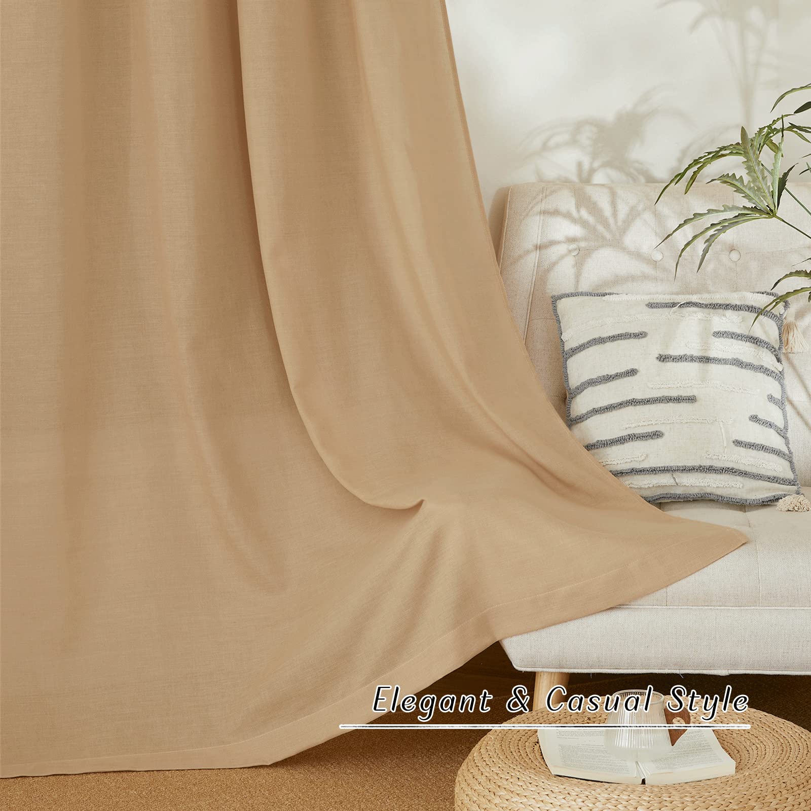 NICETOWN Semi Sheer Linen Burlap Curtains for Windows 96 inch Length 2 Panels, Grommet Semi Sheer Balance Privacy Added with Light Filtering Vertical Drapes for Bedroom/Living Room, W55 x L96
