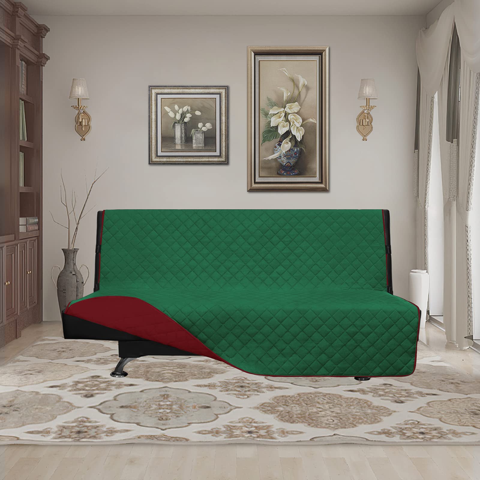 Easy-Going Reversible Couch Cover, Large Futon Sofa, Green/Christmas Red