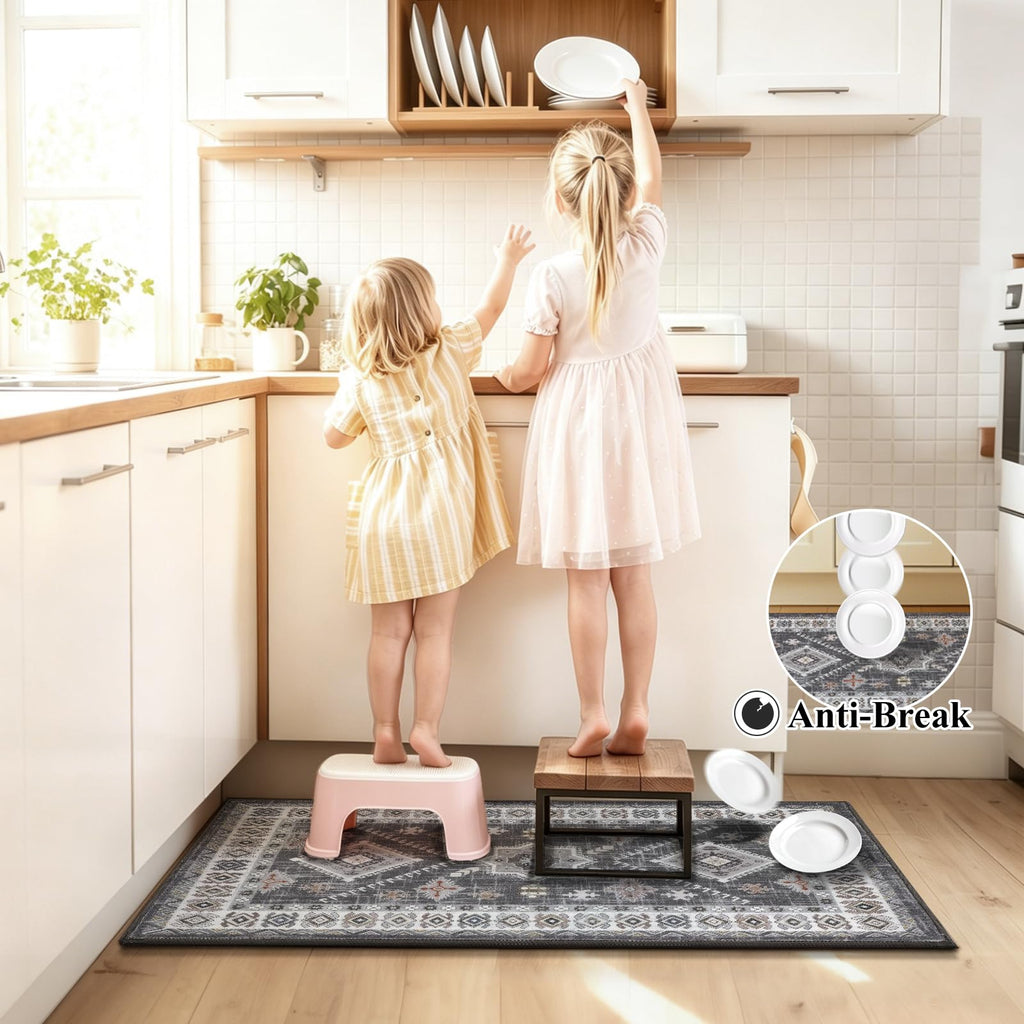 HEBE Boho Kitchen Rugs Set of 3, Non Slip Washable Kitchen Mats for Floor