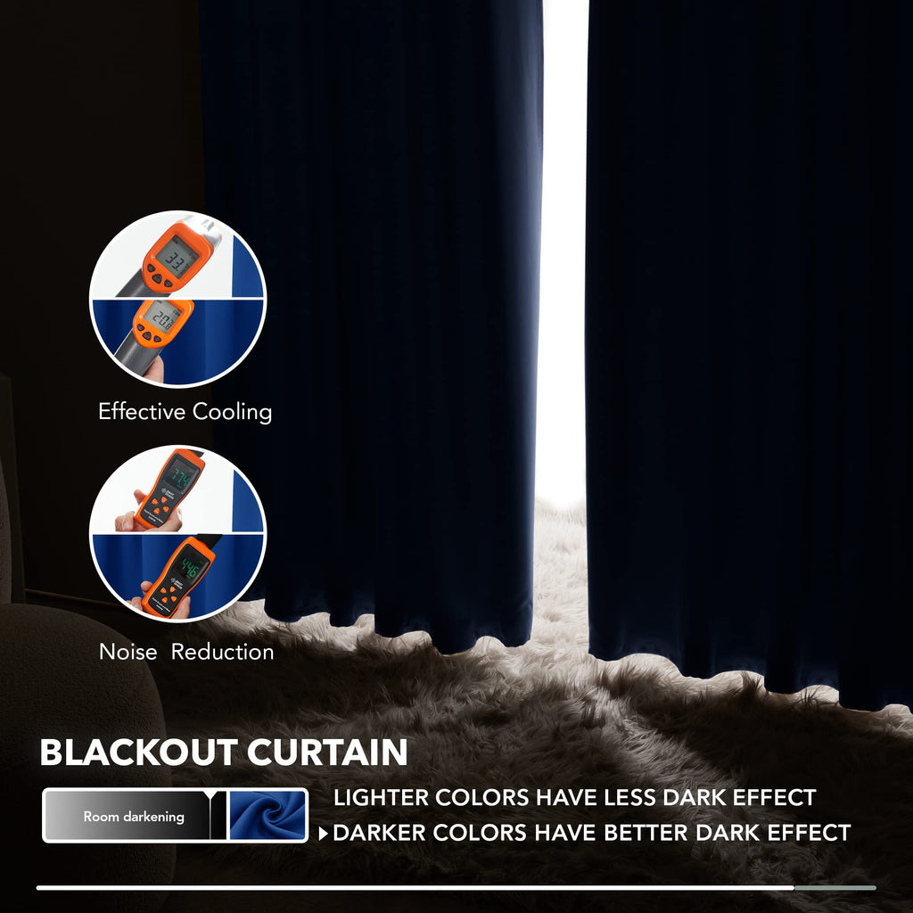 Deconovo Rod Pocket and Back Tab Blackout Curtains for Bedroom Solid Room Darkening Curtains 42Wx63L Inch Royal Blue 2 Panels
