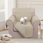 U-NICE HOME Reversible Oversized Chair Covers Quilted Water Repellent Pet Protectors with Elastic Straps(28''Armchair, Sand/Beige)