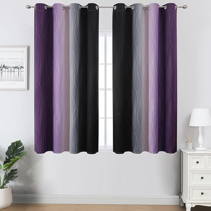 Estelar Textiler Black and Purple Ombre Blackout Curtains 54 Inch Length