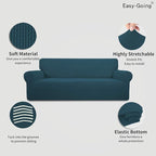 Easy-Going Stretch Oversized Sofa Slipcover 1-Piece Sofa Cover Furniture Protector Couch Soft with Elastic Bottom for Kids, Polyester Spandex Jacquard Fabric Small Checks Deep Teal