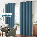 Yakamok Dusty Blue Linen Curtains 100% Blackout 96 Inches Long,Room Darkening Textured Drapes for Living Room Thermal Grommet Bedroom Curtains 2 Panels with White Liner