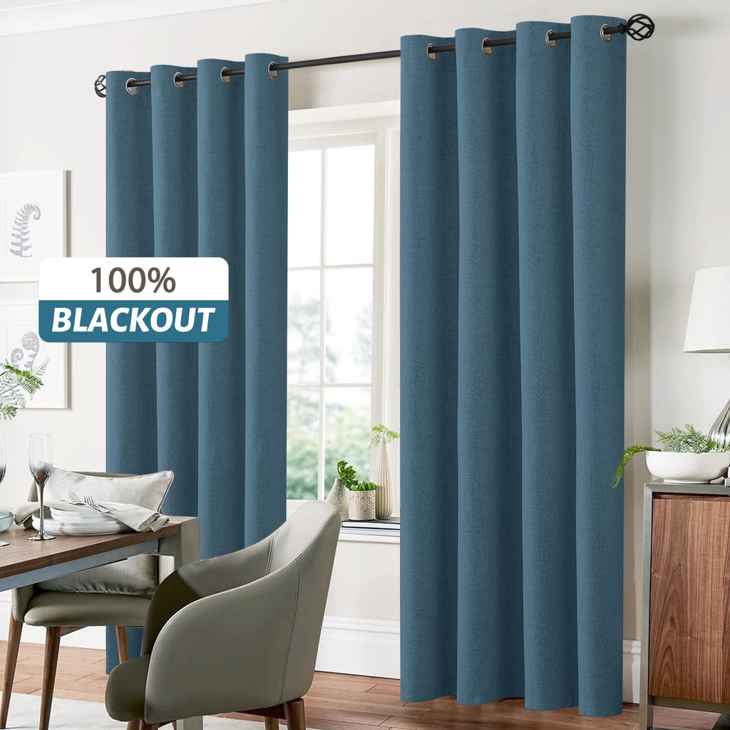 Yakamok Dusty Blue Linen Textured Curtains 96 Inches Long for Living Room