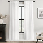 White Linen Curtains 72 inch Long 2 Panel Set for Living Room Back Tab Semi Sheer Light Filtering Bedroom Window Curtain 72 inch Length Cotton Textured Modern Elegant Coastal Drapes 42x72