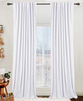 Faux Linen Total Blackout Curtains for Bedroom 84 Inch Long Bright White