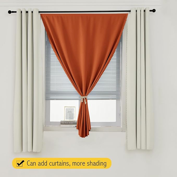 Self Adhesive Curtains Portable Blackout Curtain Simple and Easy to Install Bedroom Window Thermal Lnsulated Kitchen Room Darkening Black Small Drapes, 47" W X 59" L, Orange, 1 Panel