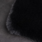 Ghouse Faux Rabbit Fur Round Rug 5ft Black Round Rugs for Bedroom Decor Fluffy Area Rugs for Living Room, no-Shedding Carpet Sheepskin Washable Rug Rome Decor