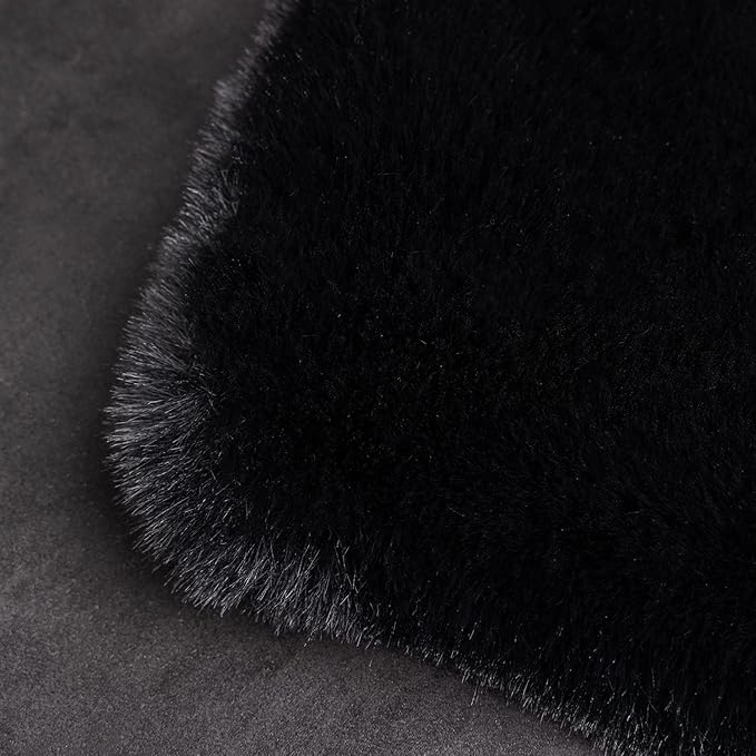 Ghouse Black Faux Rabbit Fur Area Rug 6x9 Machine Washable Area Rugs for Bedroom Fluffy Rugs for Living Room No-Shedding Carpet Sheepskin Rug