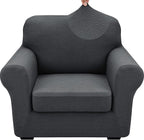 XINEAGE 2026 New 2 Pieces Chair Covers with Arms Super Stretch Chair Slipcover for Living Room Pet Dog Universal Slip Cover Anti Slip Armchair Furniture Protector (Dark Gray), 31"-46"(1 Cushion)