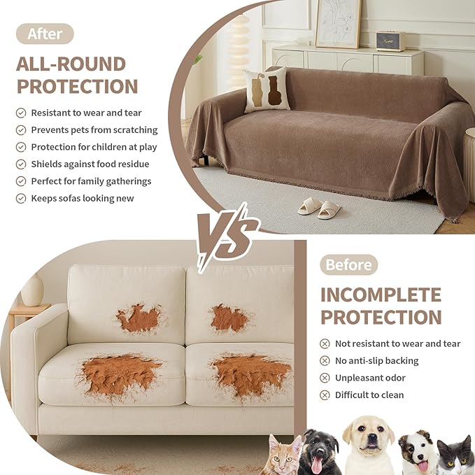 KaviKon Couch Cover for Sofa, Boho Sofa Covers Washable 4 Cushion for Dogs