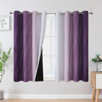 Purple and Greyish White Ombre Blackout Curtains for Bedroom 45 Inches Long
