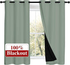 NICETOWN 100% Blackout Curtains 54 inches Long, Double-Deck Completely Blackout Window Treatment Thermal Insulated Lined Drapes for Small Window (Greyish Green, 1 Pair, 42 inches Width Each Panel)