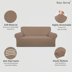 Easy-Going Stretch Oversized Loveseat Slipcover 1-Piece Sofa Cover Furniture Protector Couch Soft with Elastic Bottom for Kids Polyester Spandex Jacquard Fabric Small Checks Camel