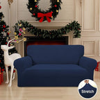 Easy-Going Stretch Loveseat Slipcover 1-Piece Sofa Cover Furniture Protector Couch Soft with Elastic Bottom for Kids Polyester Spandex Jacquard Fabric Small Checks (Loveseat, Navy)