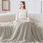 BEDELITE Twin Blanket for Couch & Bed, 300GSM Soft & Warm Fleece Blanket, Decorative and Giftable Striped Light Grey Blankets for Women, Men, 60"x80"