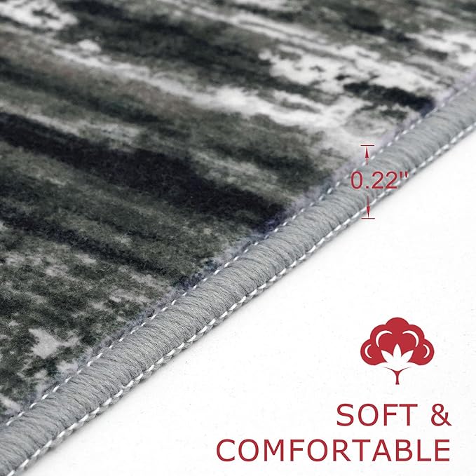 KOZYFLY Modern Abstract Washable Rug Runner 2.6x10 Hallway Rug Runner Non-Slip Soft Kitchen Runner Rugs, Black Grey Striped Carpet for Entryway Bathroom Laundry Room Foyer