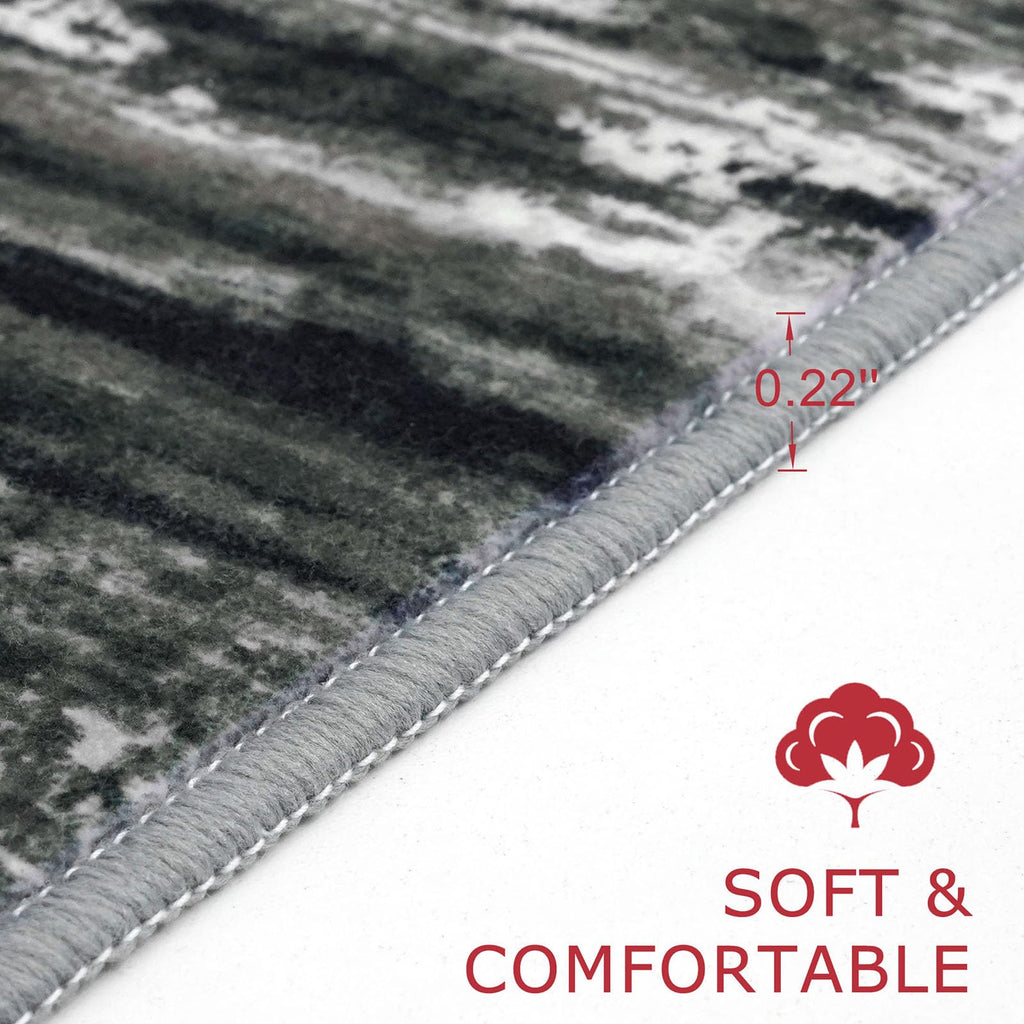 KOZYFLY Modern Abstract Washable Rug Runner 2.6x16 Hallway Rug Runner Non-Slip Soft Kitchen Runner Rugs, Black Grey Striped Carpet for Stair Entryway Bathroom Laundry Room Foyer