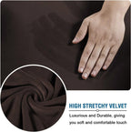 H.VERSAILTEX High Stretch Sofa Slipcover 4 Piece Cover Velvet Furniture Protector Form Fit Thick Velvet Extra Large Sofa Cover for 3 Cushion Couch Width Up to 97 Inch (Large Sofa, Brown)